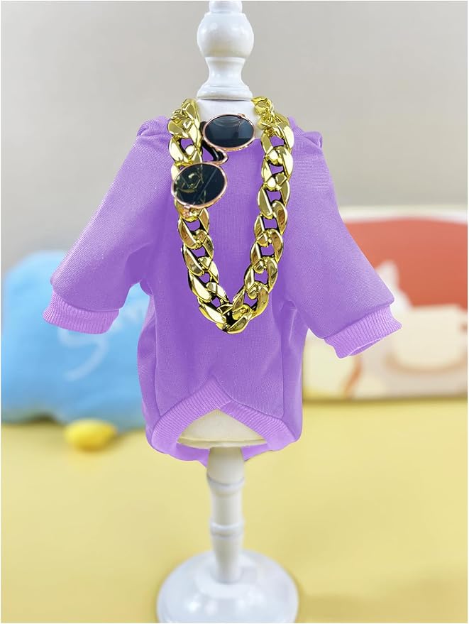 QWINEE 3Pcs Dog Hoodie Cat Apparel Dog Custume Set with Necklace and Sunglasses Pet Clothes for Puppy Small Medium Dogs Cats Mauve Purple Large