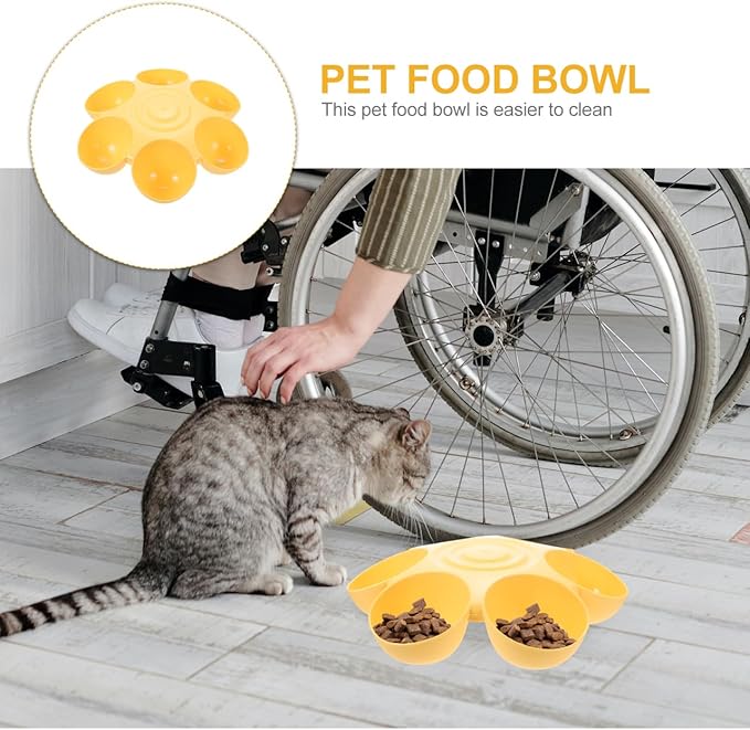 POPETPOP Cat Food Bowl with 6 Bowls - Pet Feeder for Kitten Puppy, Multi Cat Feeder, Multiple Feeder for Indoor s, Feeding Station for Food and Water (Yellow)