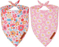 ADOGGYGO Floral Dog Bandana 2 Pack, Reversible Pink Daisy Puppy Scarf Bib, Adjustable Fit Cute Flower Bandanas for Small Dogs Pets (Small)