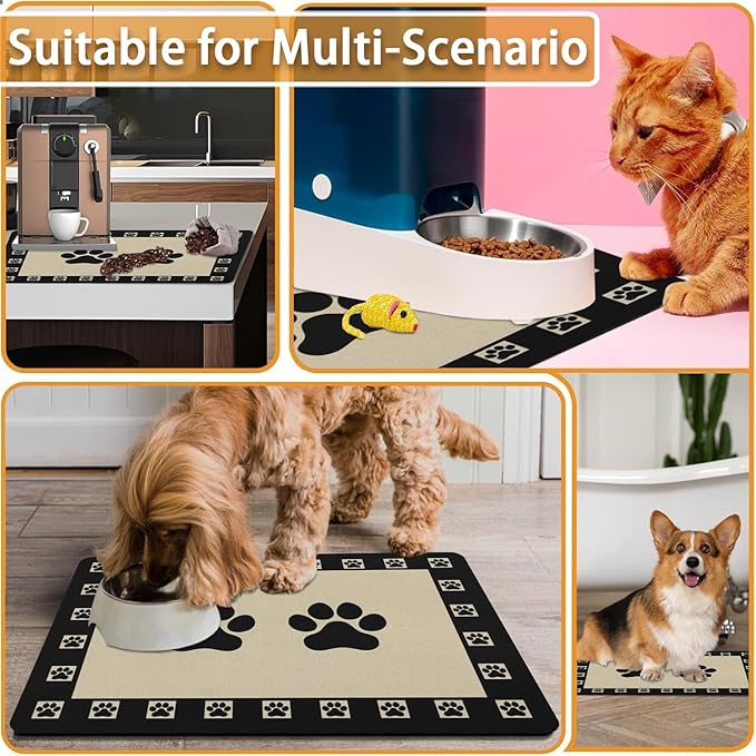 Absorbent Pet Dog Bowl Mat for Food and Water, Pet Cat Food Feeding Mat with Non Slip Rubber Backing, Dog Food Mats for Floors Waterproof, 24"x32"