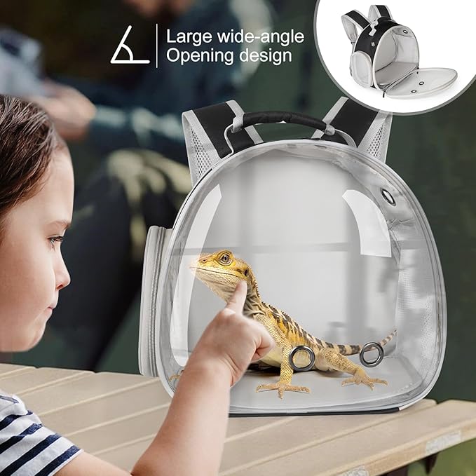Guinea Pig Backpack Carrier, Bearded Dragon Carrier Backpack with Clear Bubble Window,Small Animal Travel Backpack for Hedgehog Rat Parrot,Rabbit,Sugar Glider,Airline Approved(Black, Backpack)