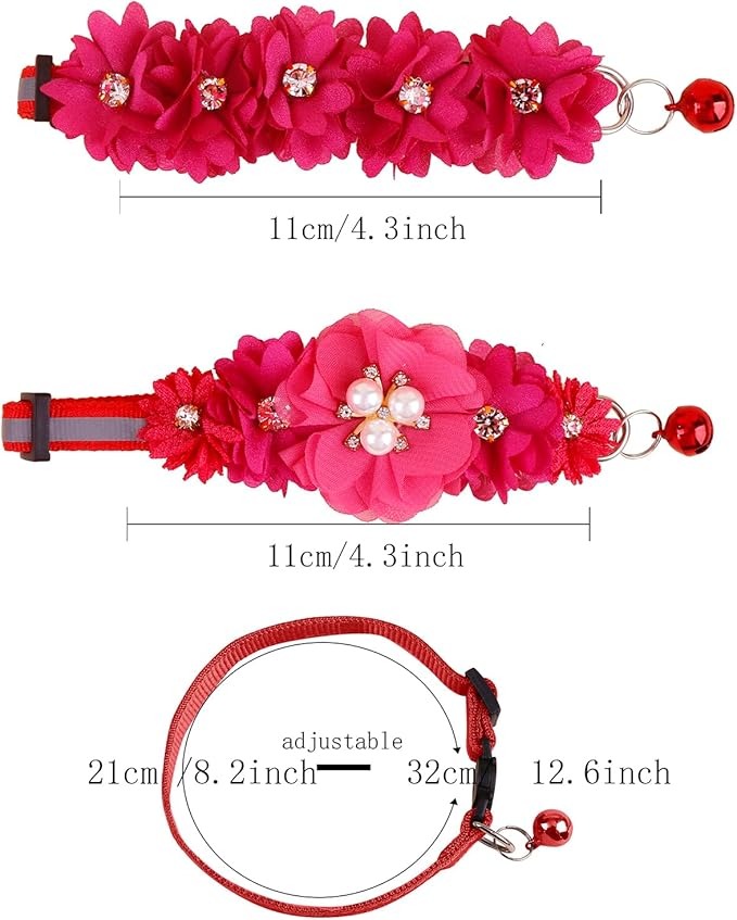 2 Pack Cat Collar Pink Floral with Bell and Removable Flower Bowtie Breakaway Adjustable Cat Collar for Girl Kitten Puppy Small Cats Dogs Daily Decoration (XQ102-5)