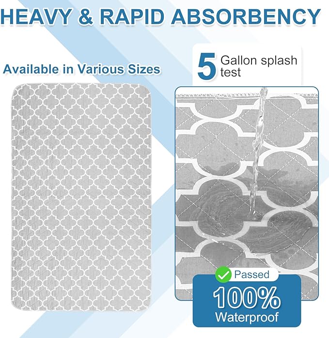 OUTCREATOR® Washable Bed Pads 34" x 76" (Pack of 2), Incontinence Mattress Protector, Anti-Slip Waterproof Underpads for Adults Kids Elderly Pets, Absorbency & Reusable Bedwetting Pads (Gray)