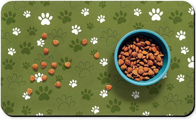 Dog Food Mat, Absorbent Water Bowl Mats Cat Pet Feeding Placemats Dark Green 16 * 24 inch