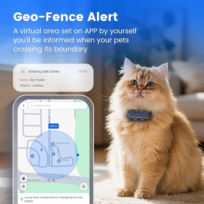SEEWORLD Cat Tracker Dog Tracking Device with Real-Time Location | Activity Sleeping Monitoring | Geo-Fence for All Collars-iOS & Android, Subscription Required