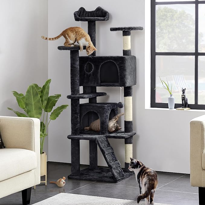 Yaheetech 62in Cat Tree Cat Tower for Indoor Kitten, Pet Furniture w/Double Condo, Scratching Posts, Multiple Platforms and Balls for Kittens, Black