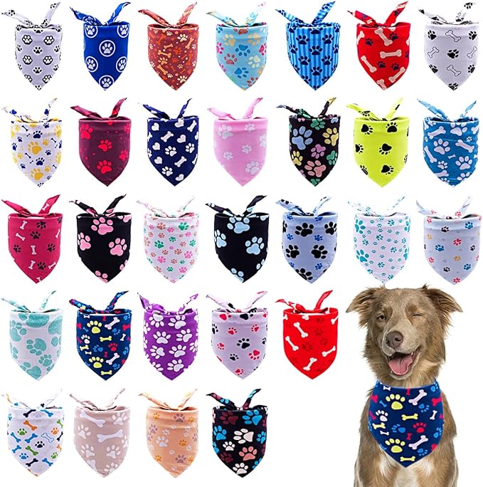 30 Pack Paw Print Bandanas Bulk for Small Medium Dogs Stitch Dog Bandanas Large Cats Polyester Bandana Party Grooming M