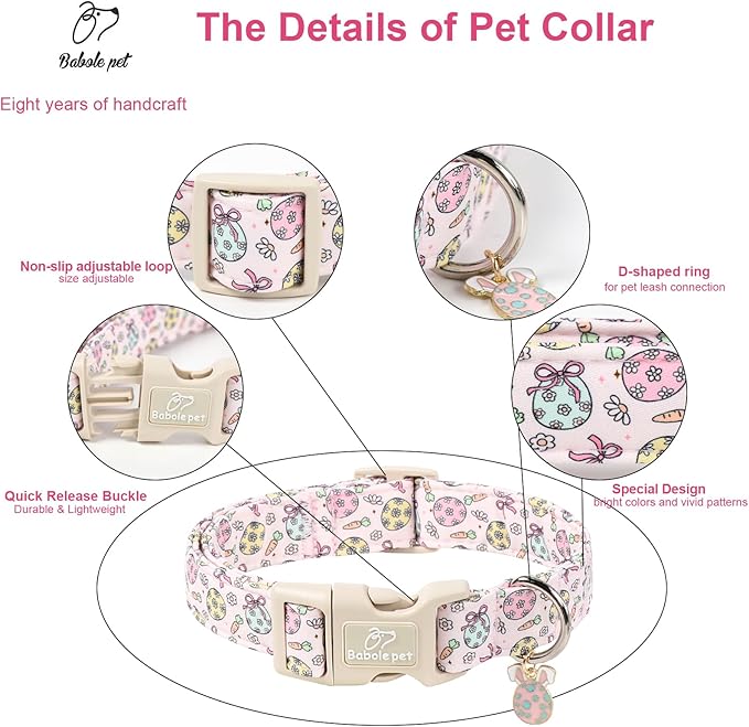 Easter Dog Collar for Puppy Small Dogs - Easter Egg Pastel Dog Collars, Cute Girl Dogs Collar, Lightweight Adjustable Spring Holiaday Dog Collars with Quick Release Buckle XS