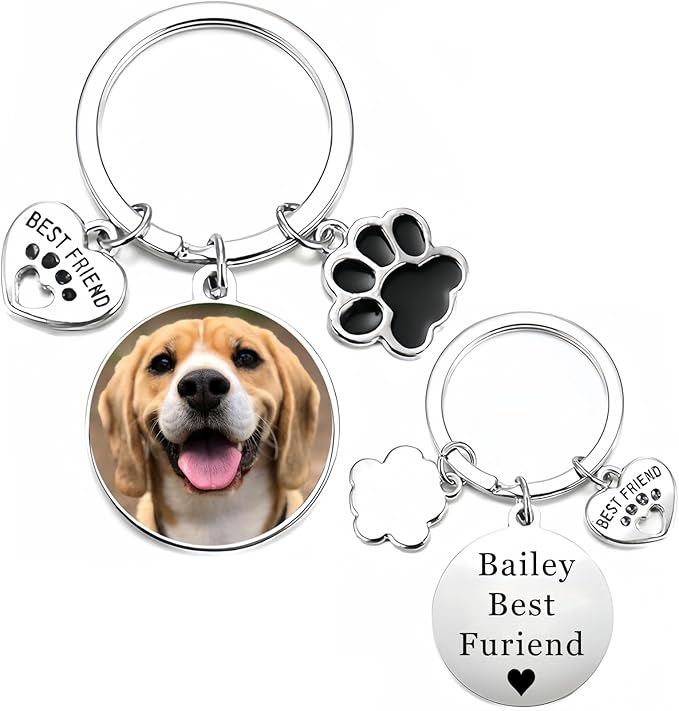 Custom Pet Keychain with Picture Personalized Dog Photo Keychain Pet Lover Gift