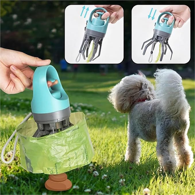 Portable Dog Pooper Scooper With Garbage Bags - Six-Claw Shovel For Easy Dog Waste Pickup - Outdoor Pet Cleaning Tool