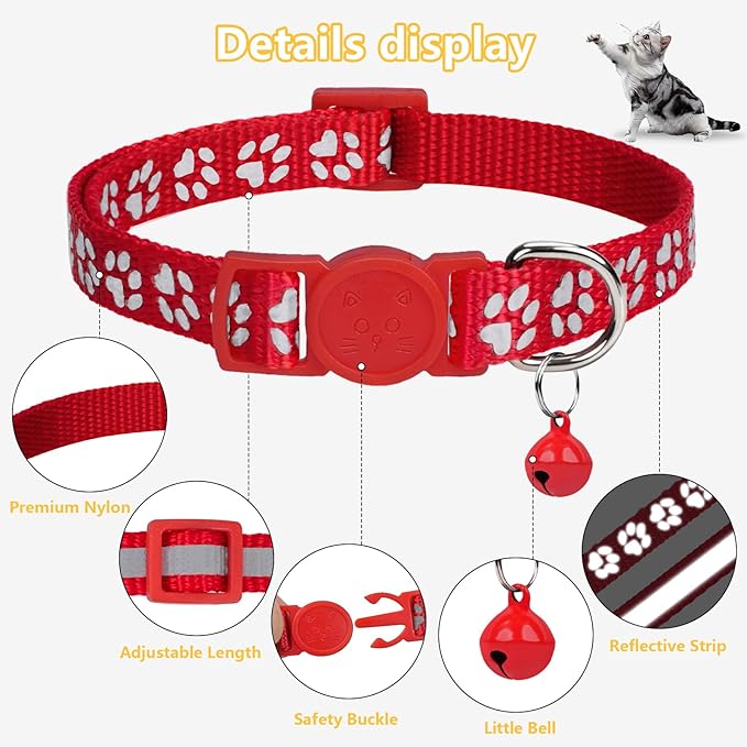Taglory Kitten Collar Breakaway with Bell, 2 Pack Girl Boy Pet Kitten Collar Adjustable 6-8 Inch for 2-6 Months Cat, Red