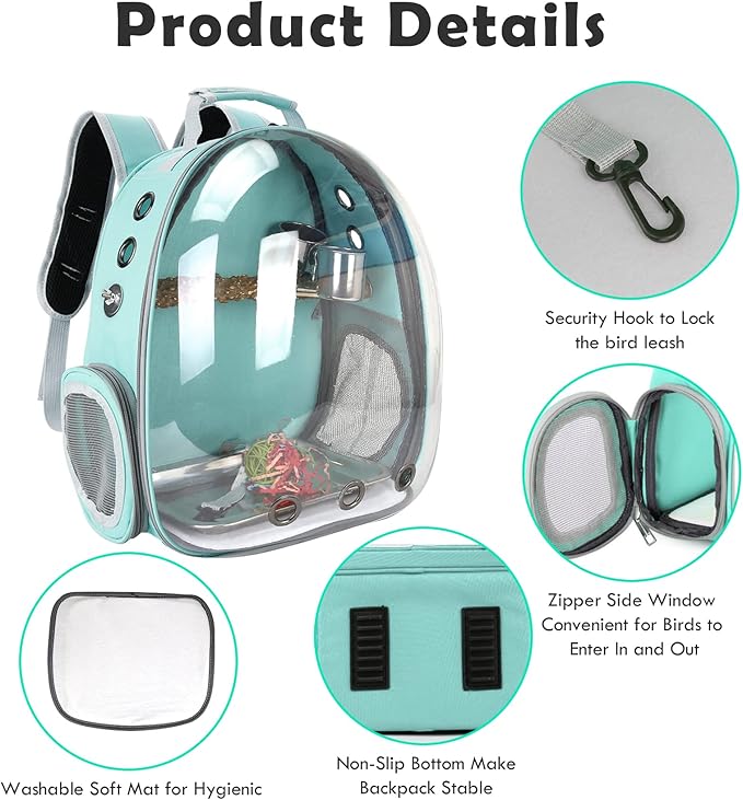Bird Backpack Carrier with Perch, Portable Wild Bird Travel Cage Bag, Parrot Carrier Cockatiel Cage w/Toy Stainless Steel Food Bowl Tray for Conures Parakeet Budgie Canary Lovebirds Small Animals