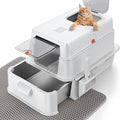 FURTIME Stainless Steel Litter Box with Lid, XL Extra Large Cat Litter Box for Big Cats, Enclosed Drawer Metal Litter Boxs with High Sided, Include Scoop & Mat, Front & Top Entry, Odor Free, Non-Stick