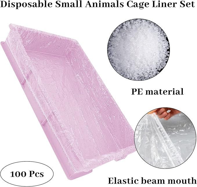BNOSDM 100 PCS Disposable Rabbit Cage Liner Plastic Guinea Pig Cage Bedding Hamster Litter Pan Bags Universal Toilet Film for Bunny Chinchilla Ferret Hedgehog Small Animals (47")