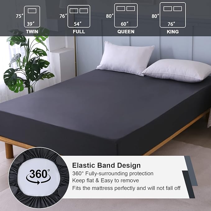 Waterproof Mattress Protector King, Fitted Sheet Style Breathable Mattress Cover with Deep Pocket Fits Up to 18'', Noiseless Bed Cover for Kids Adults Pets, Machine Washable (Dark Gray, 76'' X 80'')