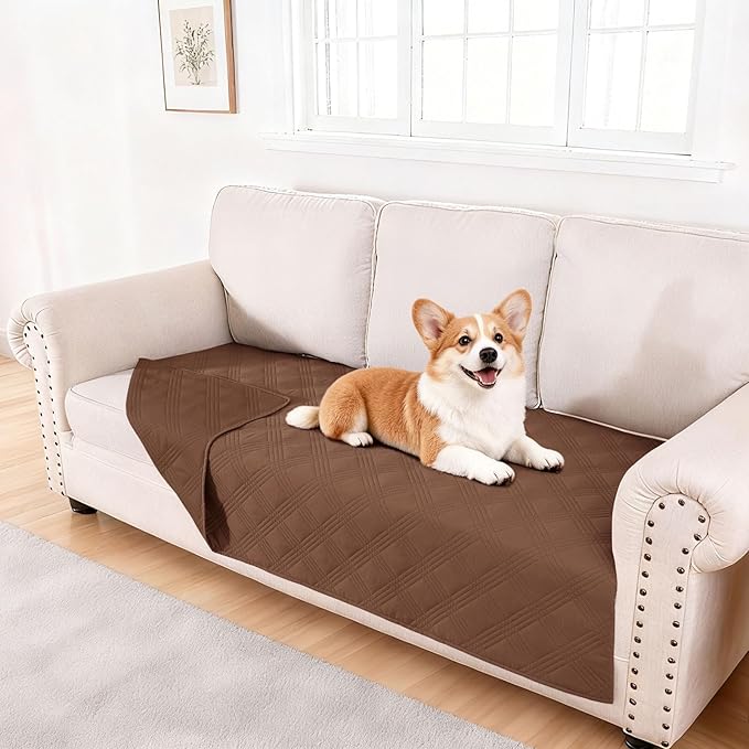 hyha Waterproof Dog Blanket, Reversible Pet Bed Blanket, Soft Sofa Couch Cover for Dogs Washable, Waterproof Pet Couch Covers for Sofa Puppy Cats Furniture Protector(40"x70", Brown/Brown)