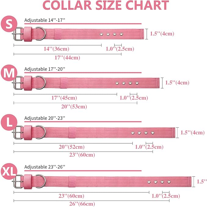 Heavy Duty Tactical Dog Collar - 1.5" Width Military Durable Thick Nylon with Adjustable Metal D Ring & Buckle Working Training K9 Collar for Medium Large Dogs (M(17"-20"), Pink)