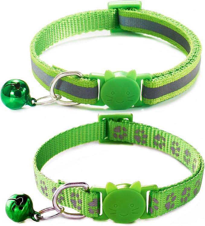 FluorescentCat Collar with Bells, [2 Pack] Hot Pink Break Away Kitten Collar with Bells, Breakaway Cat Collar for Girl Cats Kitty