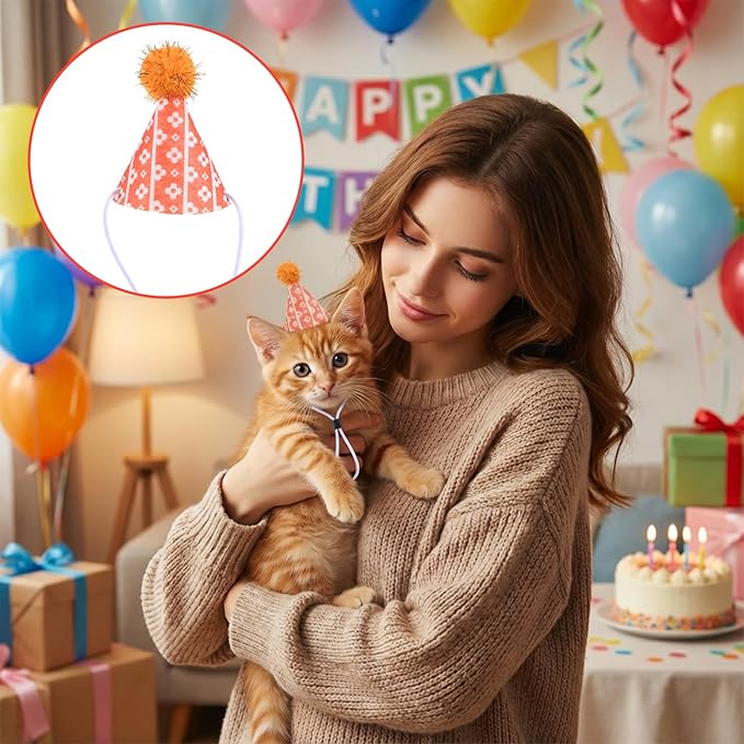 10 PCS Dog Birthday Hat, Mini Party Dog Hats for Small Dogs Cats Stuffed Animals Colorful Adjustable Felt Cone Hats with Pom Poms Pet Birthday Holiday Costume Accessories