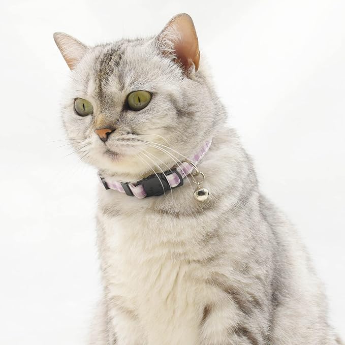 Breakaway Cat Collars with Bell, Set of 3, Durable & Safe Cute Kitten Collars Safety Adjustable Kitty Collar for Cat Puppy 7.5-11in (Plaid-2)