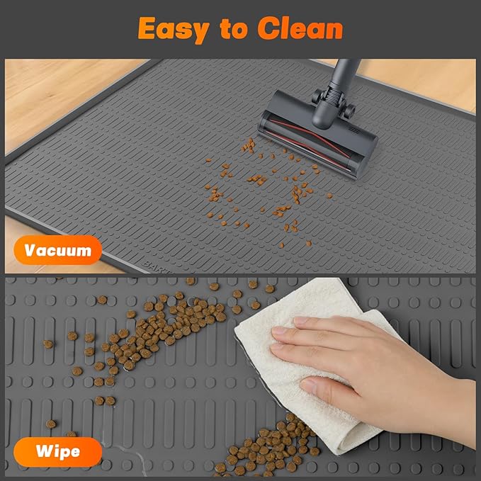 47" x 35" Silicone Cat Food Mat, Waterproof Pet Feeding Mat with Raised Edge, Extra Large Cat Bowl Mat Water Bowl Placemats for Cats, Non-Slip, Protects Floors, Easy to Clean (Dark Gray)