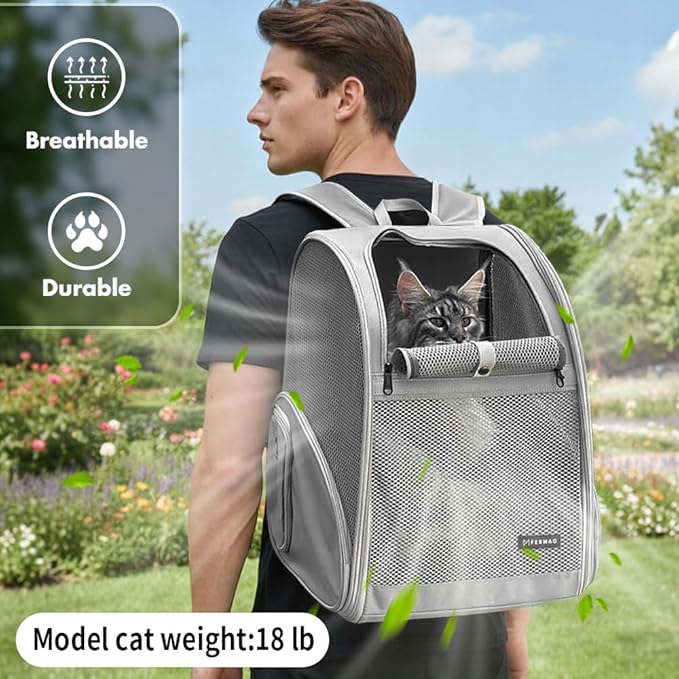Pet Backpack Carrier ，Large Cat Carrier Backpack Up to 20 Lbs with Breathable Mesh, for Medium Large Cats or Small Dogs, Travel Hiking Camping Backpack (Gray-XL)