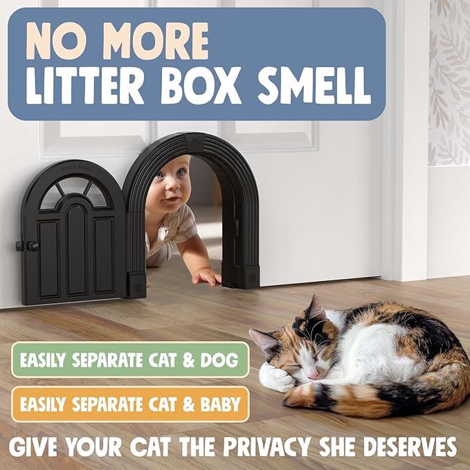 Purrfect Portal Meow Manor® XL Interior Cat Door – No-Flap Pet Door for Interior Doors, Easy DIY Installation, Cat Door for Cats up to 30 lbs, Black