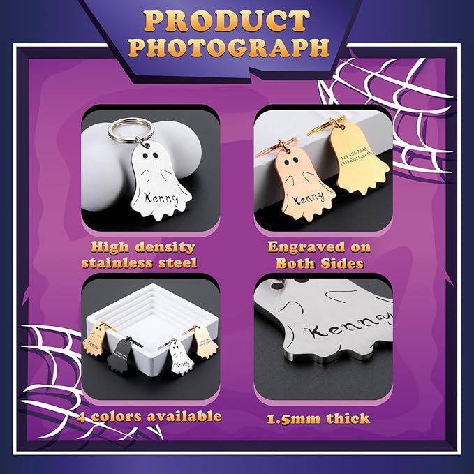 Spooky Dog Tag, Halloween Personalized Dog Tags for Pets, Customized Pet ID Tag for Black Cat, Witch Friendly Cat Tags, Funny Specter Dog Name Tag, Stainless Steel Dog ID Tag Engraved on Both Sides