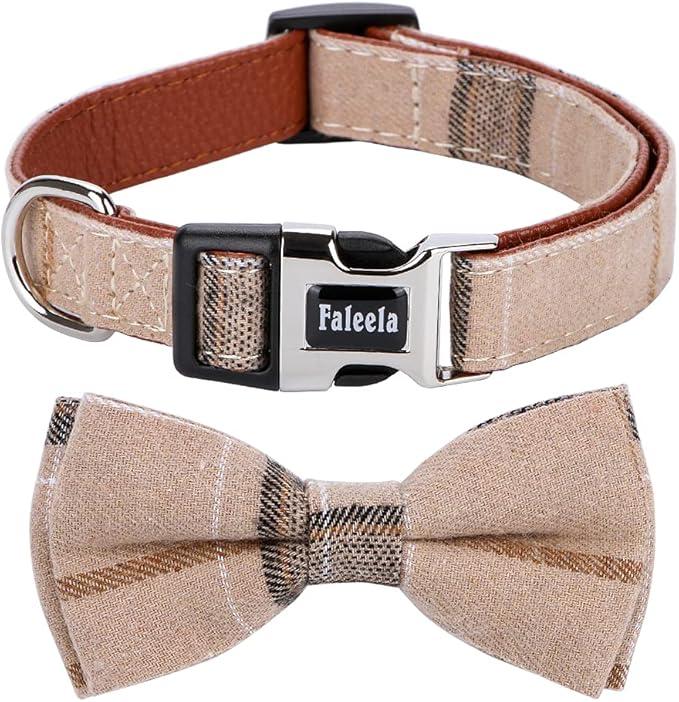 Faleela Soft &Comfy Bowtie Dog Collar,Detachable and Adjustable Bow Tie Collar,for Small Medium Large Pet (M, Brown)