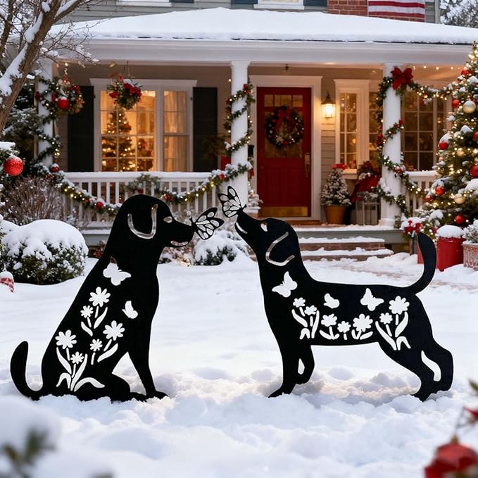 2 Pack Metal Dog Garden Decor for Outside - Unique Dog Statues, Decorative Garden Stakes, Labrador Pet Gifts for Women/Men, Silhouette Yard Art, Ideal for Decorating Backards, (10in)