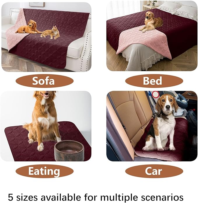 Waterproof Dog Blanket, 82x82 inches Pet Couch Covers for Sofa, Bed Furniture Protector from Dogs Washable and Reversible-Burgundy Red+Pink