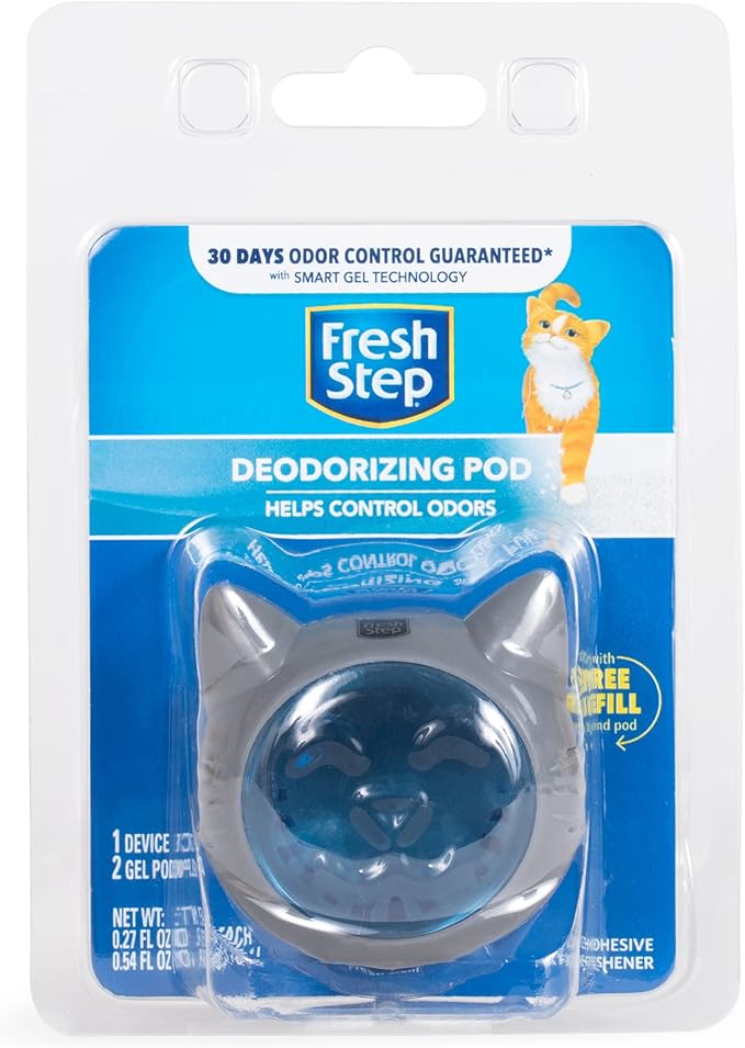 Fresh Step Cat Litter Box Deodorizing Gel Pod - Cat Litter Box Deodorizer - Combats Odors and Neutralizes Smells to Keep Your Home Clean - 1 Adhesive Devices + 2 Gel Refills