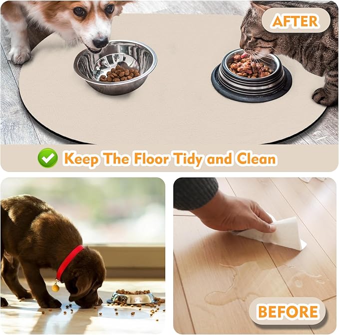 Dog Feeding Mat 24''x16'', Absorbent Pet Food Mat, No Stains Quick Dry Pet Water Mat Protect Floor, Cat Dog Water Bowl Mat for Messy Drinkers, Non-Slip Rubber Base Pet Placemats for Food and Water