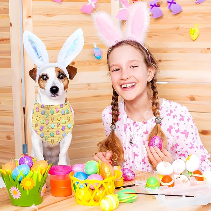 Easter Dog Bandana, 2 Pack Adjustable Holiday Party Pets Rabbit Easter Egg Bandana Triangle Bibs Cat Scarf Set