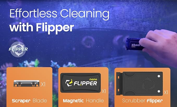 FLIPPER Nano Magnetic Aquarium Cleaner, 2 in 1 Flip Scrubber and Scraper with Strong Rare Earth Magnets for Algae Removal on Glass Tanks up to 1/4 inch (6 mm), for Freshwater and Saltwater Aquariums