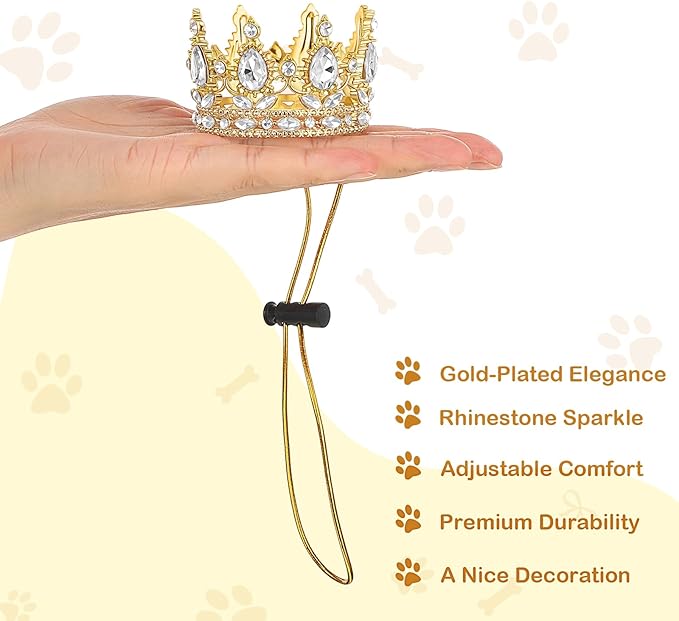 Abbylike Pet Rhinestone King Crown Small Size, Queen Crown for Halloween Costume for Small Dog Cat Cosplay Party Accessories Adoption Celebration Wedding Birthday Photos Prop Costume