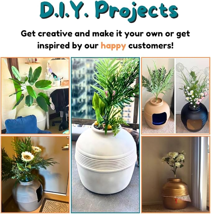 Good Pet Stuff Hidden Litter Box Planter, Decorative Cat Litter Enclosure with Carbon Filter, Artificial Plant, Easy Clean, Removable Liner, Round Style, Essentials Kit, Sage Green