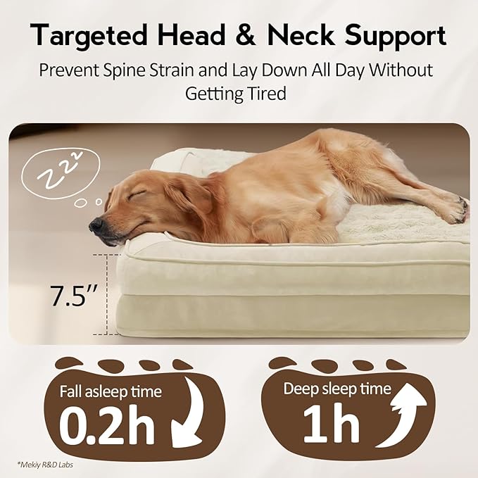 Large Orthopedic Dog Bed with Sides XXL Dog Beds with Removable Washable Cover Non-Slip Waterproof Pet Bed for Extra Large Dogs - Beige XXL