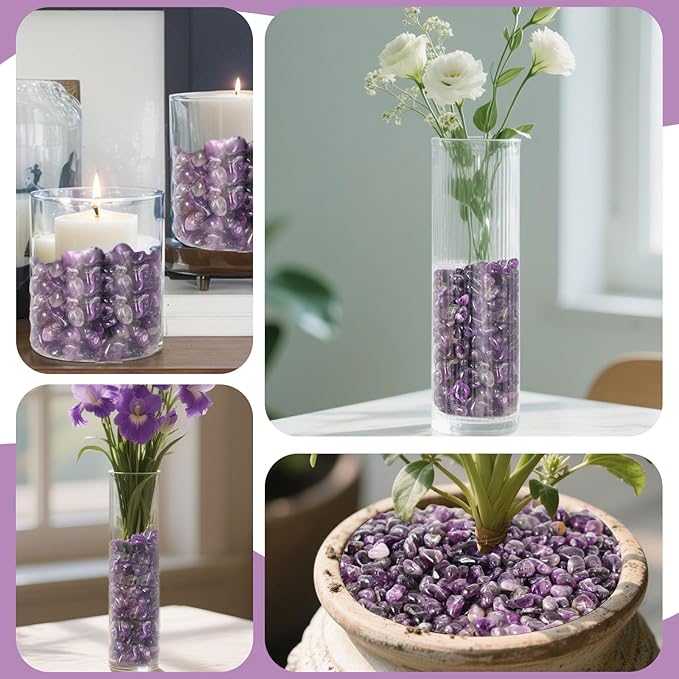 JOHOUSE Polished Gem Stones Rocks Crystals 1 Lb/450g Natural Tumbled Stones Amethyst Crystal Chips Bulk for Fish Tank Rocks Gravel, Vase Filler, Plants Decor