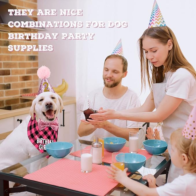 Weewooday Dog Birthday Party Supplies Birthday Boy Girl Cake Bandana Triangle Scarf Party Hat Dog Bow Tie Collar with Numbers for Large Medium Small Dog Puppy 1st Birthday(Sweet Style,Medium)