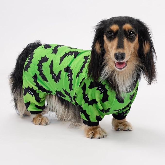 Fitwarm Halloween Bat Dog Pajamas, Funny Costumes for Small Dogs Boy Girl, Pet Outfit, Lime Green, Black, XXL