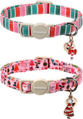 Lionet Paws 2pcs Pack Christmas Cat Collar,Ho Christmas Tree & Pink Stripes Cat Kitten Collars with Breakaway Buckle,Ideal for Girl Cats