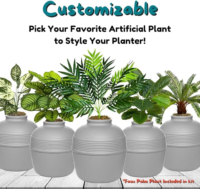 Good Pet Stuff Hidden Litter Box Planter, Decorative Cat Litter Enclosure with Carbon Filter, Artificial Plant, Easy Clean, Improved Design, Round Style, Base Kit, Pebble Gray
