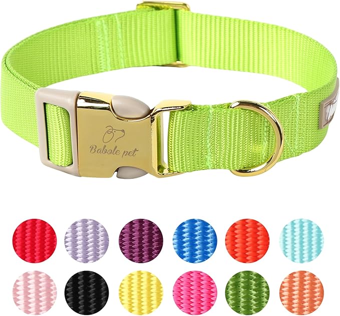 Nylon Dog Collar - Adjustable Fluorescent Green Soft Webbing Dog Collars for Small Medium Large Dogs Boy Girl Puppy Collar with Safety Metal Buckle L