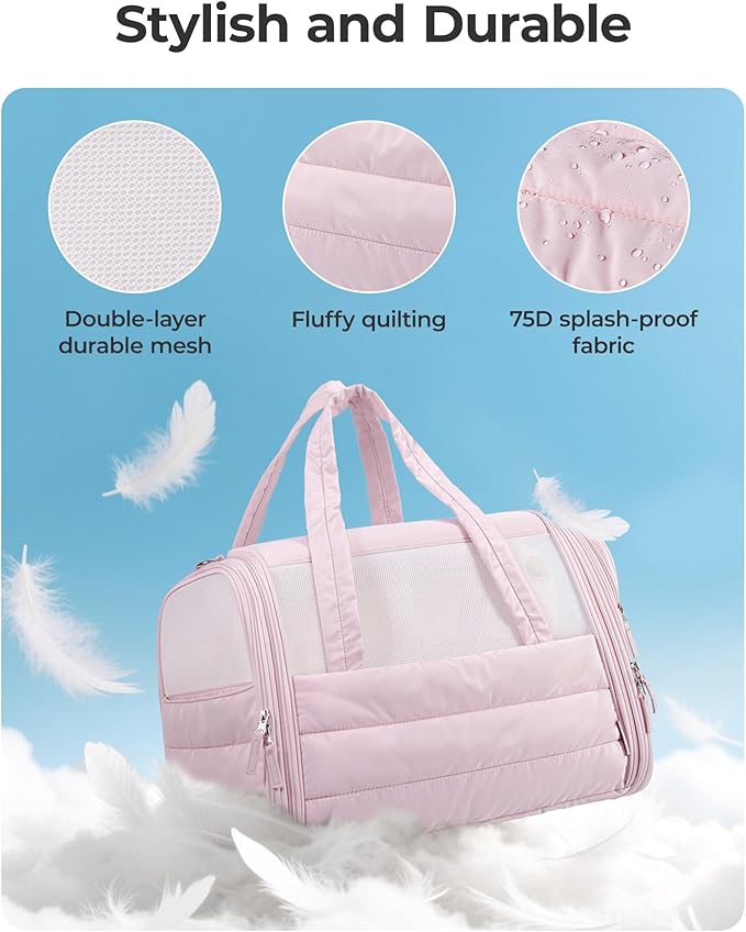BAGSMART Cat Carrier: Soft-Sided Pet Carrier for Small Medium Cats Dogs Puppy Quilted Collapsible Puffy Travel Bag Up to 20 Lbs Pink