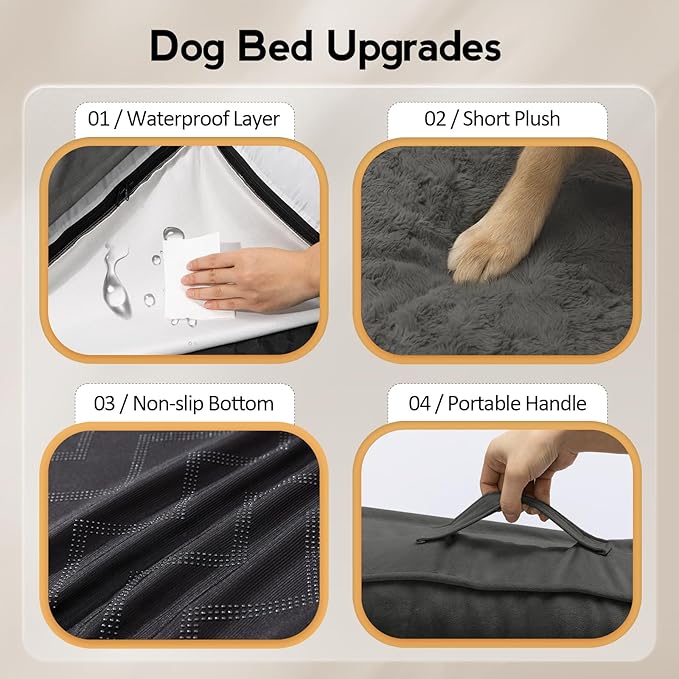 Large Orthopedic Dog Bed with Sides XXL Dog Beds with Removable Washable Cover Non-Slip Waterproof Pet Bed for Extra Large Dogs - Dark Grey XXL