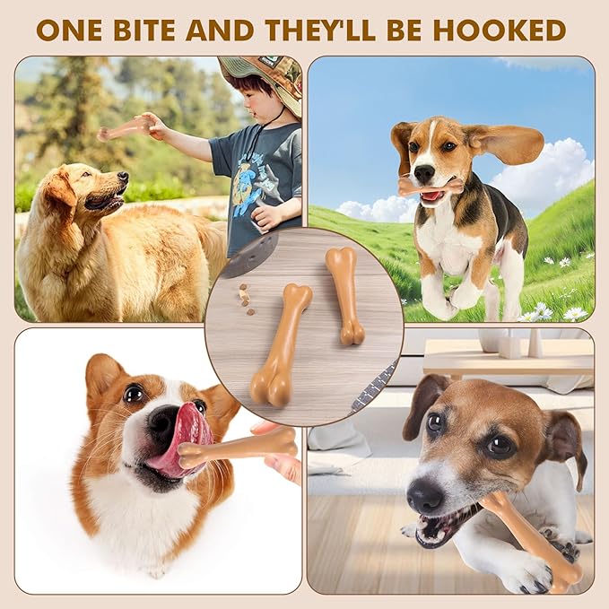 2 Pack Durable Dog Chew Toys for Aggressive Chewers-Puppy Teething Toys, Long-Lasting Dog Bones for Medium & Large Breeds-Indestructible Chew Toys for Dogs to Keep Them Busy & Support Dental Health
