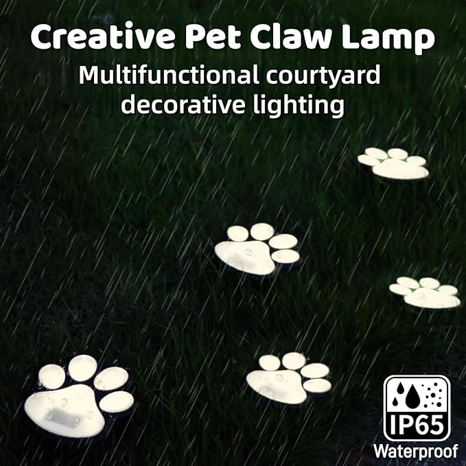 3pcs-Solar Paw Print Lights, Wireless of Cat Dog Animal Solar Lights Outdoor Garden Decor, IP55 Waterproof LED Yard Path Light, New Home Birthday Easter Gift for Pet Lovers (Warm Light)