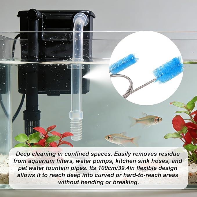 Aquarium Cleaning Tools Kit, Includes 4 Double Sided Sponge Scrubbers 2 Suction Cleaner Brushes & Water Pump Brush for Fish Tank Cleaning & Maintenance