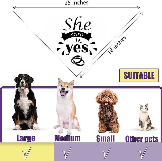 She Said Yes Dog Bandanas, Wedding Dog Scarf, Engagement Announcement Pet Scarf Accessories, Adjustable Dog Bandanas for Small Medium Larger Dogs Cats (White)